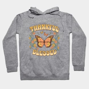 Thankful Blessed Pastel Butterfly Floral Retro Design Hoodie